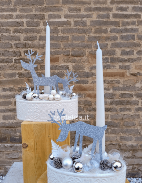 Centrotavola Natalizio con renne glitter piccolo