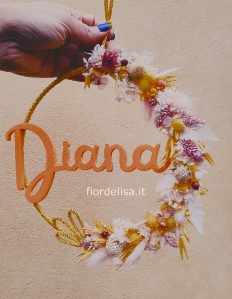 Coroncina con nome e fiori secchi